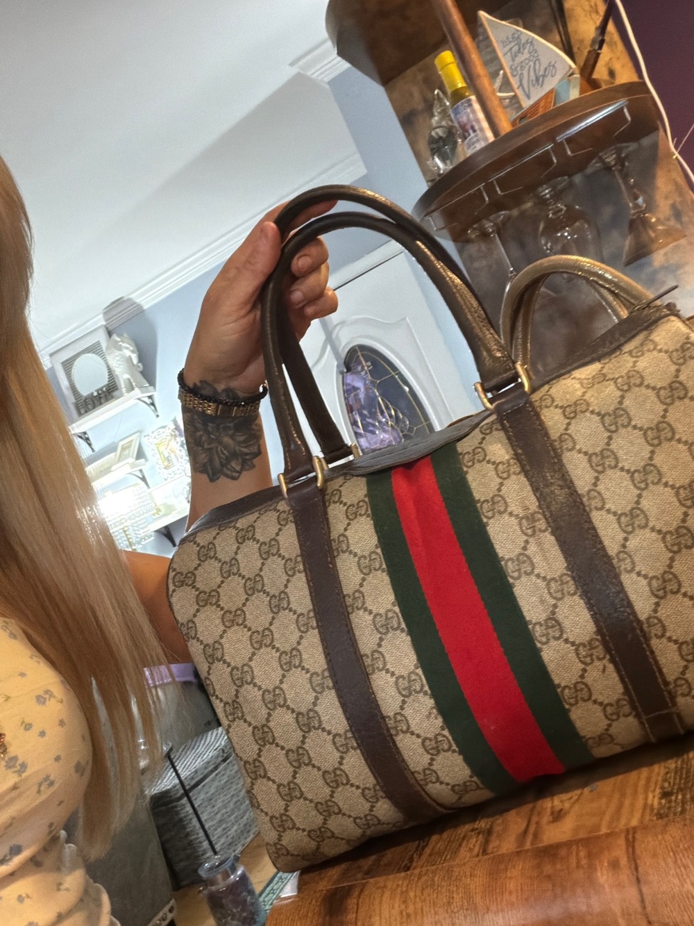 Gucci Beige Monogram Duffel with Red & Green Center Stripe - Picture 10 of 12